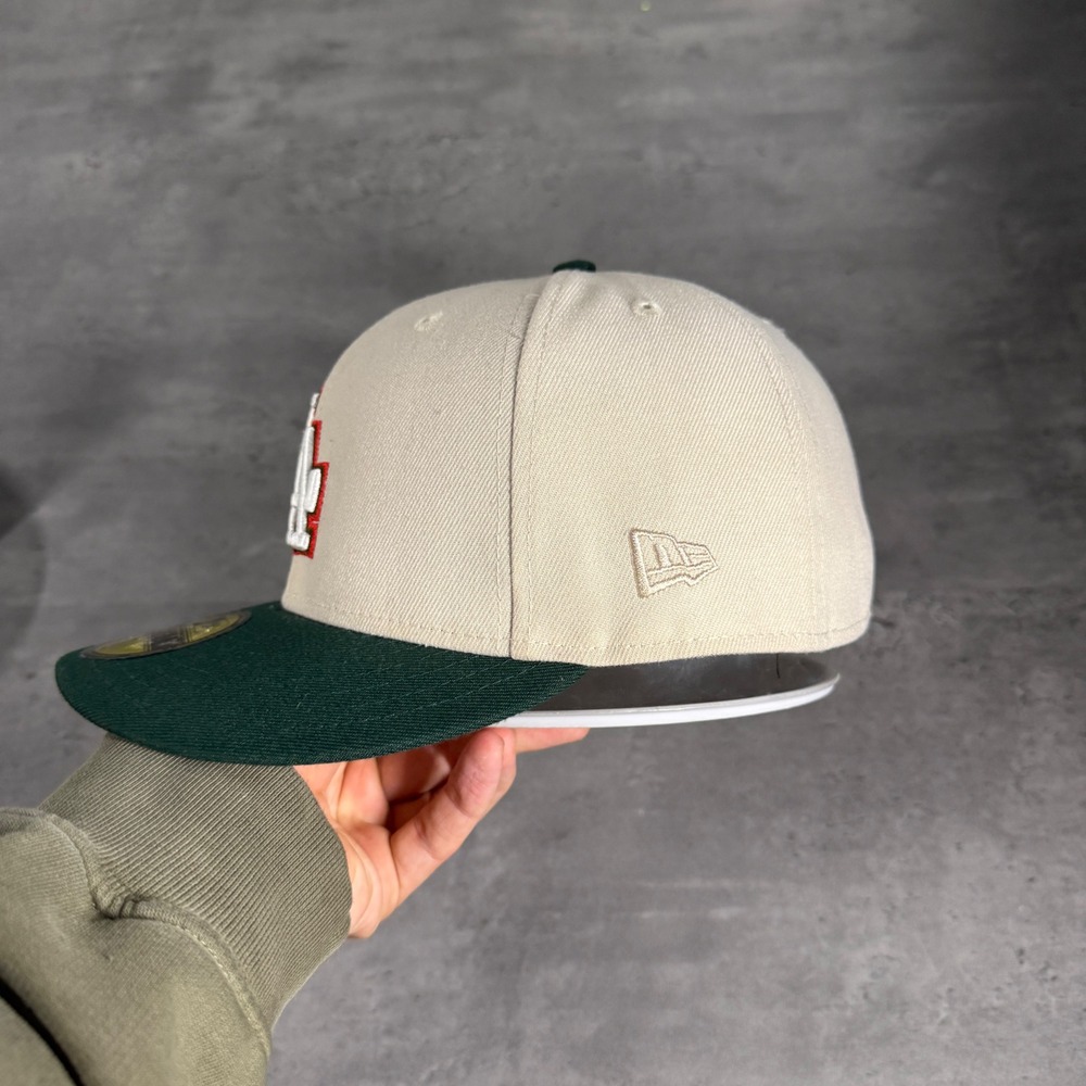 New Era Los Angeles Dodgers Hat 7 1/2 Cream Dark Green Red Mexico Heritage MLB - Picture 3 of 7